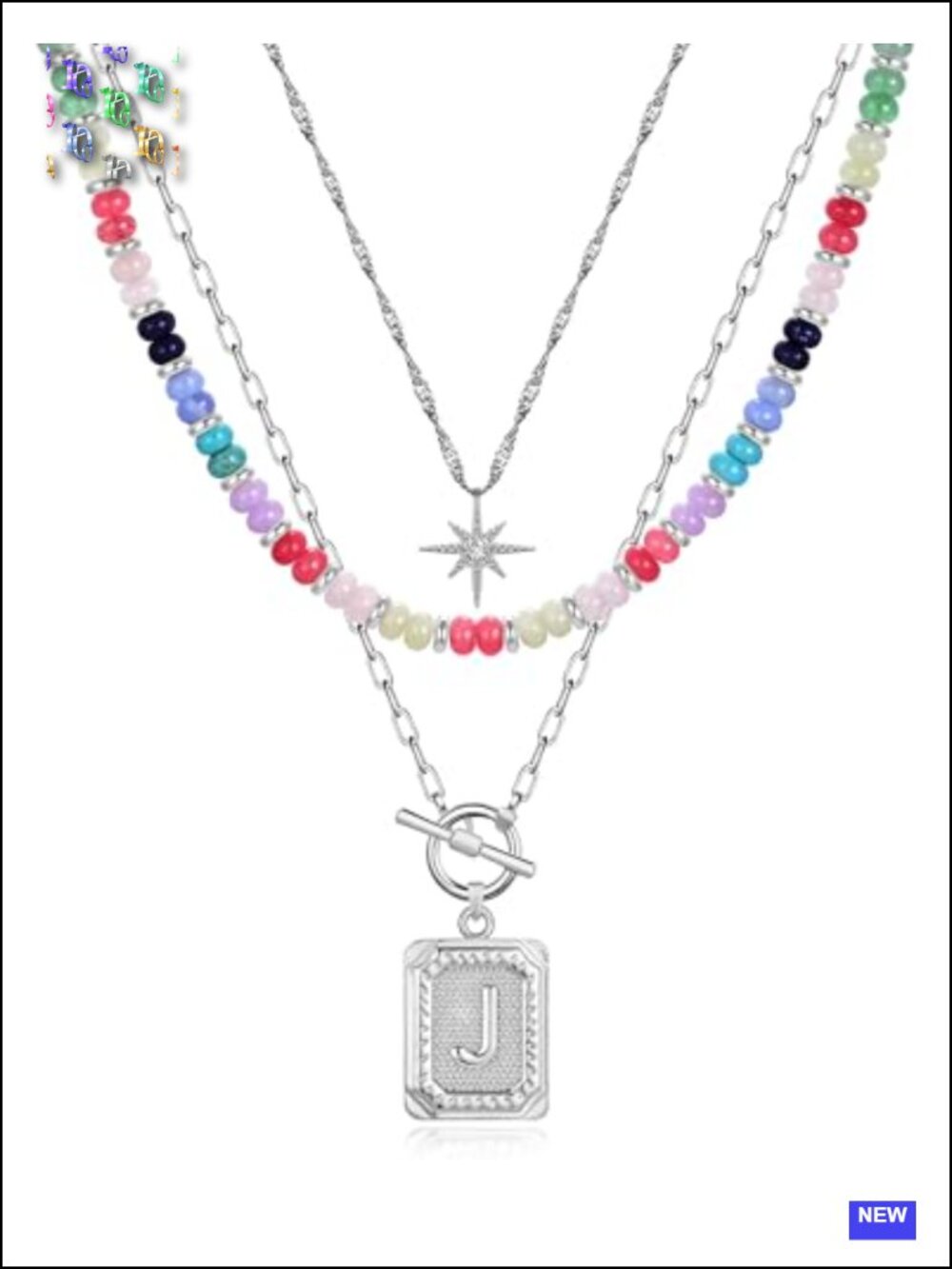 3-Piece Layered Initial Necklace Set, 14K Gold Plated Brass, Star Choker,
